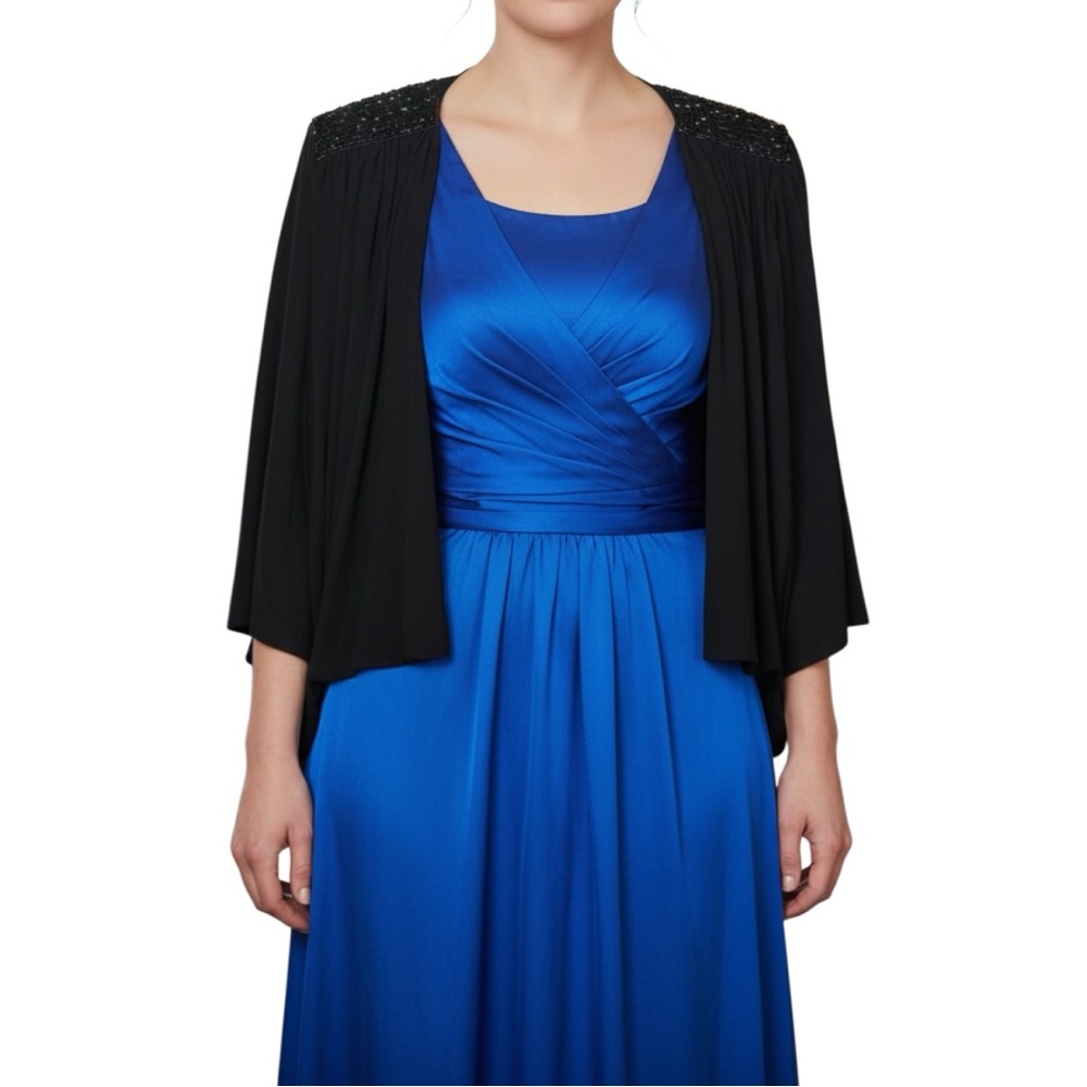 J.J. Collections Cardigan Cape Large Formal Embellished Beaded Shoulders Flowy